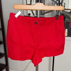 J. Crew Bright Red High-Rise linen Tailored Shorts